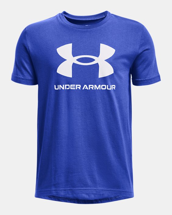 Boys' UA Sportstyle Logo Short Sleeve, Blue, pdpMainDesktop image number 0
